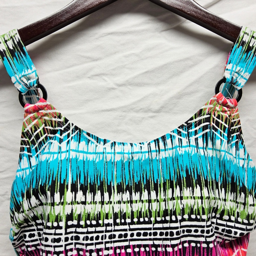 Croft & Barrow Tankini Top Womens 8D Blue Pink Tribal Ikat Padded Scoop Neck